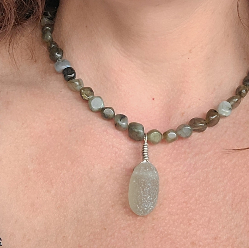NEW Authentic SEA GLASS & LABRADORITE Necklace Sterling Silver
